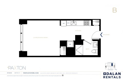 The Paxton Line B Floorplan Studio 1 bath at The Paxton, New york